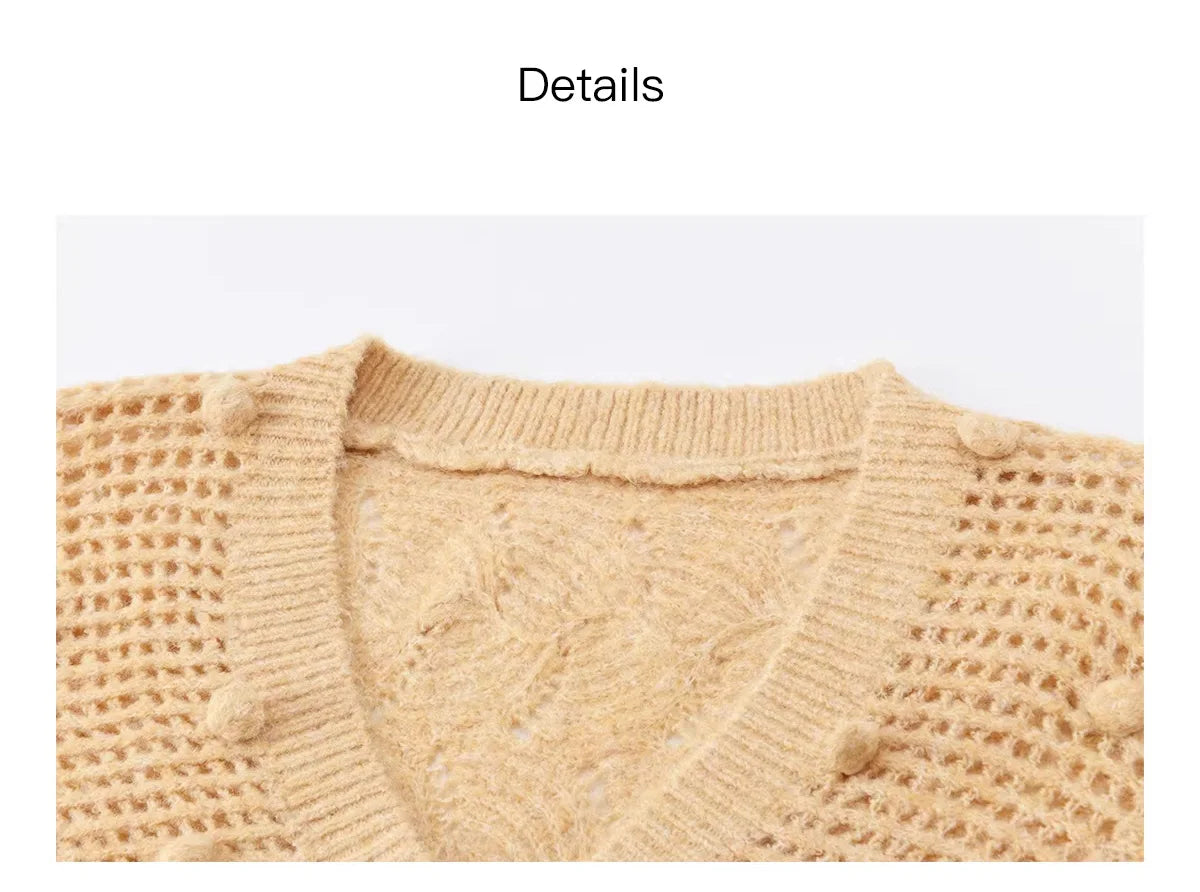 Mishow Hollow-out V-Neck Bobble Knit Cardigan MXF108Z1020