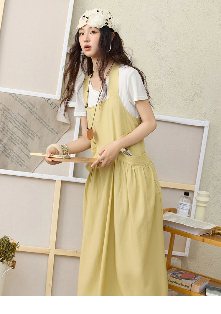 Mishow Lemon-Yellow Cargo Pocket Square Neck Dress MXE35L2302