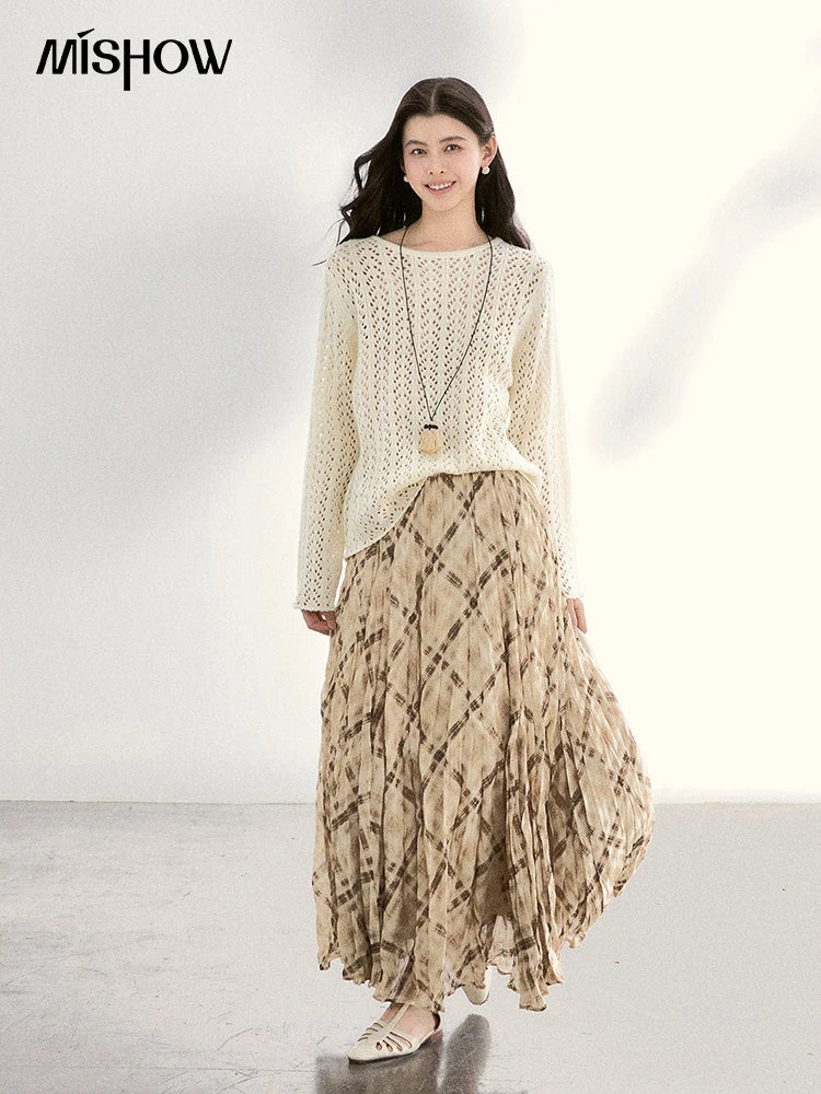 Mishow Beige Hollow Crew Neck Sweater MXF13Z3017