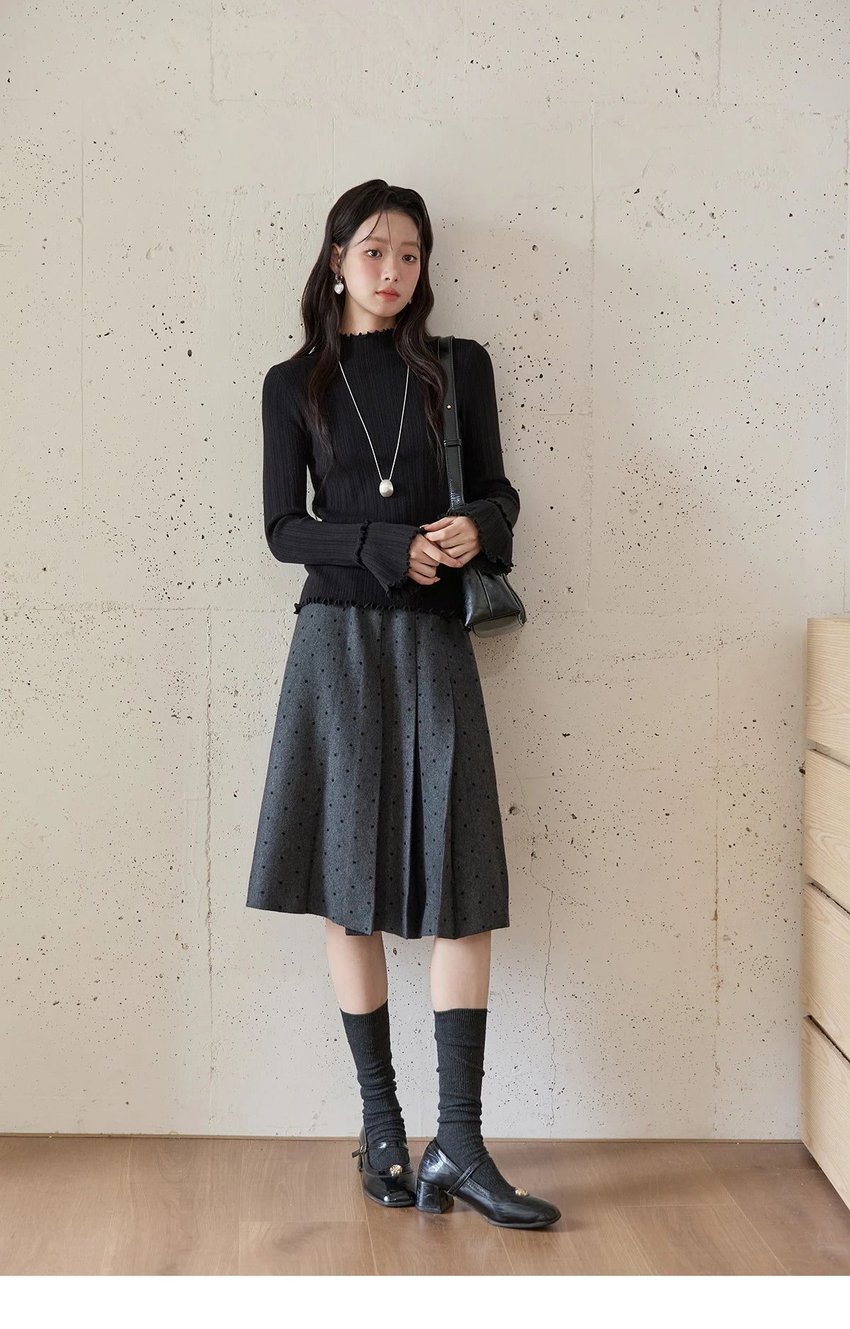 Mishow Turtleneck Wood Ear Trumpet Sleeve Top MXE51Z2552