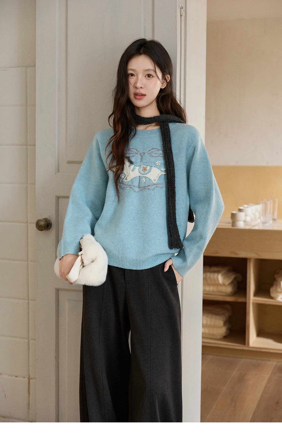 MISHOW High Waist Wide Leg Pants Fleece Warm Knit MXE92K1127