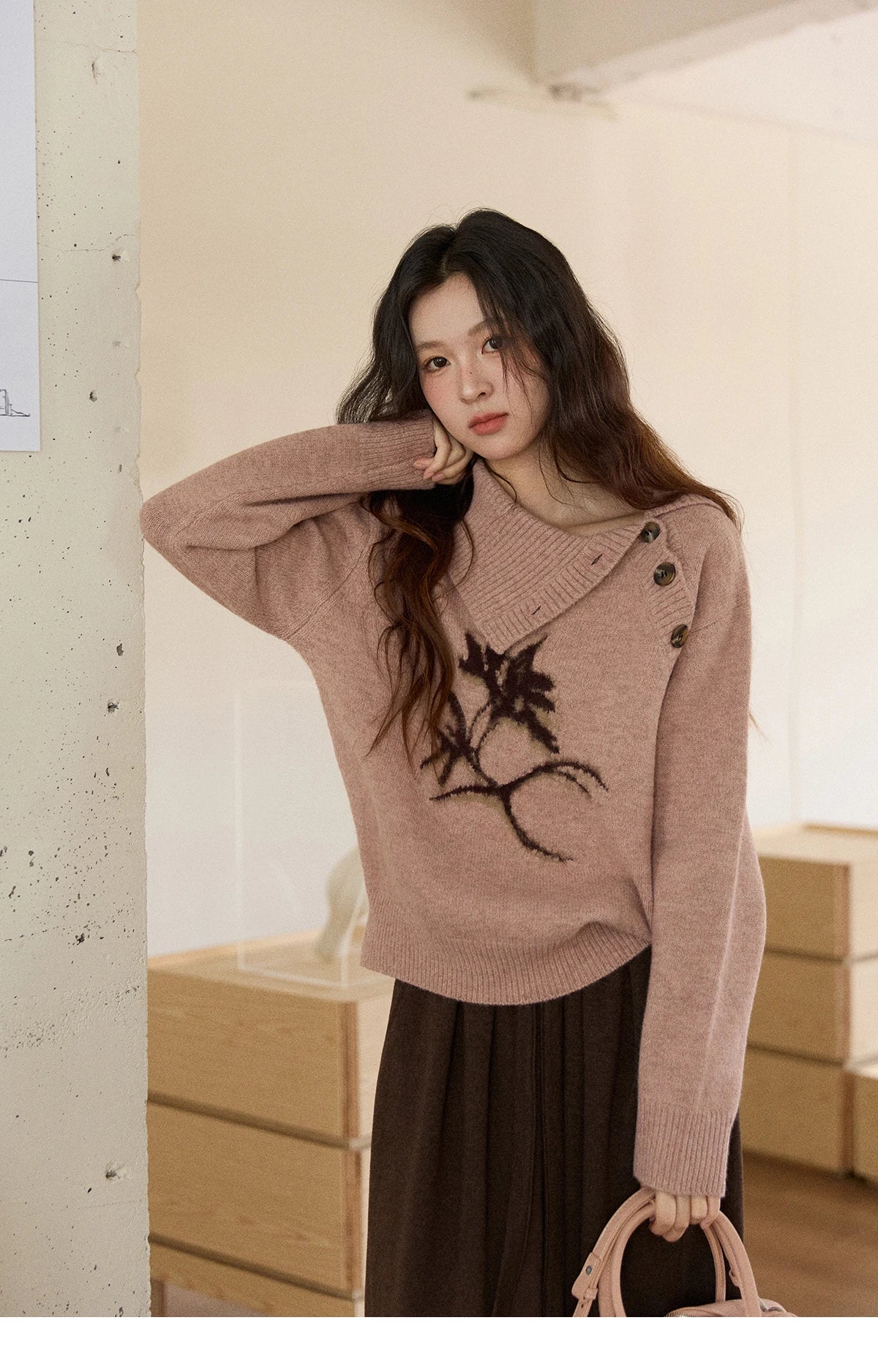 Mishow Plant Jacquard Turtleneck Pullover MXE86Z2658