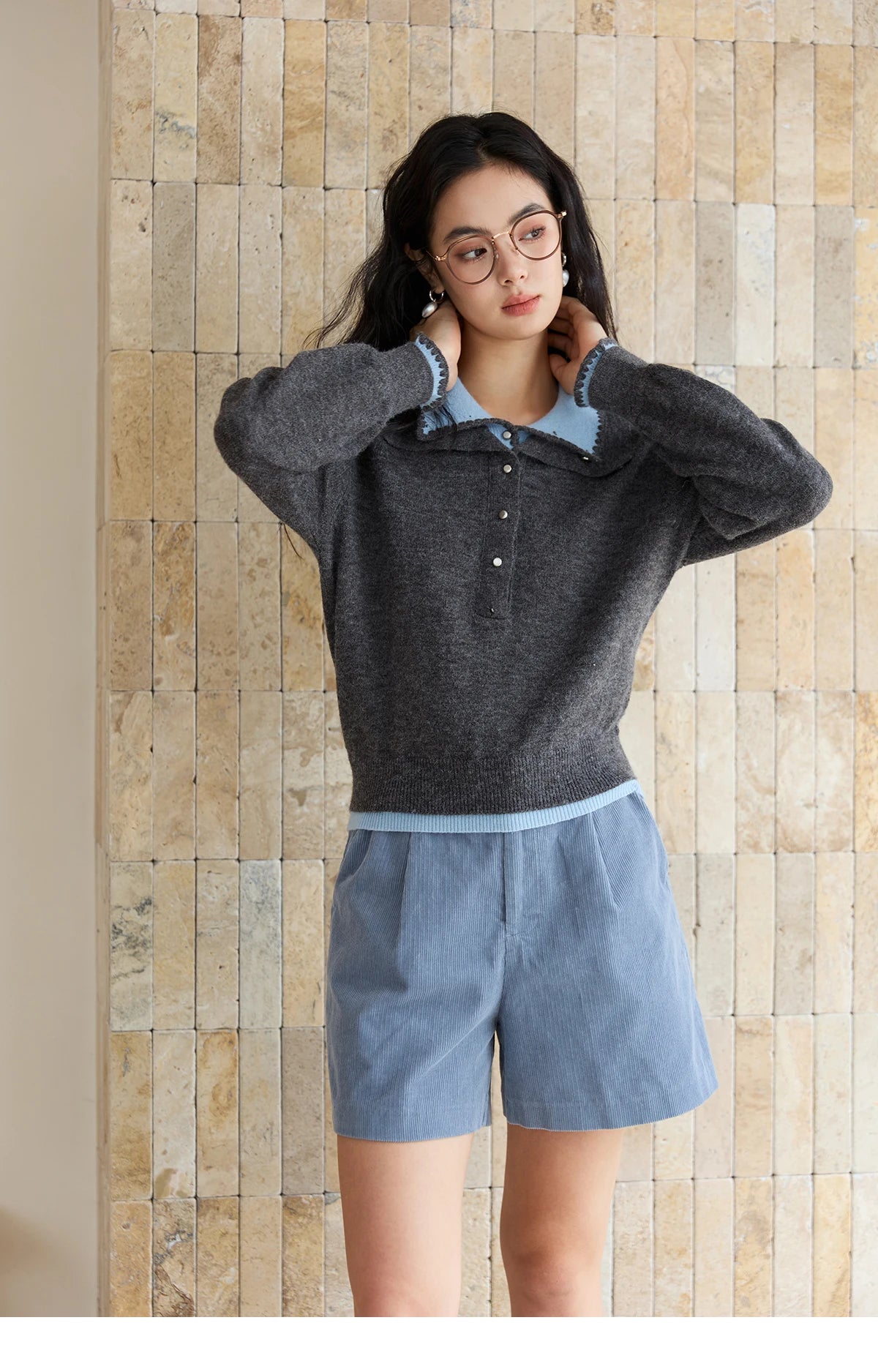 Mishow Double-Layer Turn-Down Collar Loose Sweater MXE45Z2502