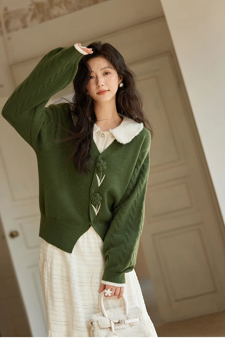 Mishow Three-Dimensional Flowers V-Neck Cardigan MXD36Z0894