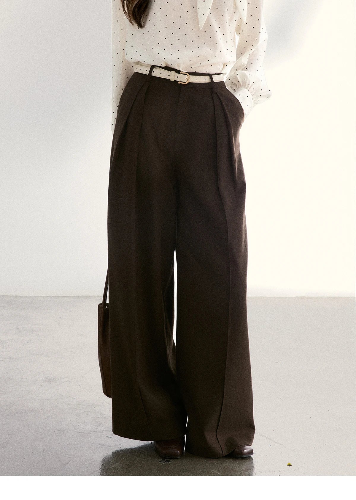 MISHOW Dark Brown Wide Leg Pants High Waist Pleated Elastic MXF108K1010
