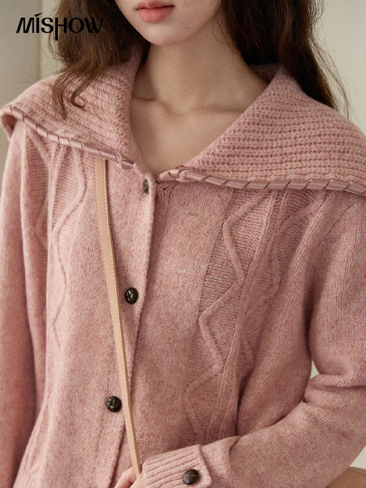 Mishow Elegant Large Turn-Down Collar Knit Cardigan MXE89Z2636