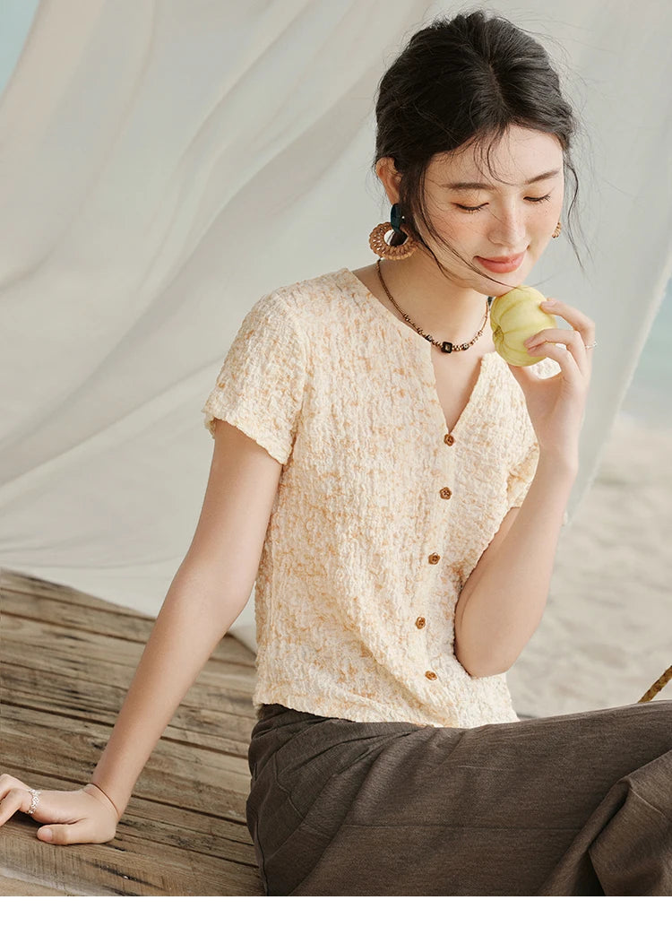 Mishow V-Neck Print Knit Slim Tee MXE31Z1234