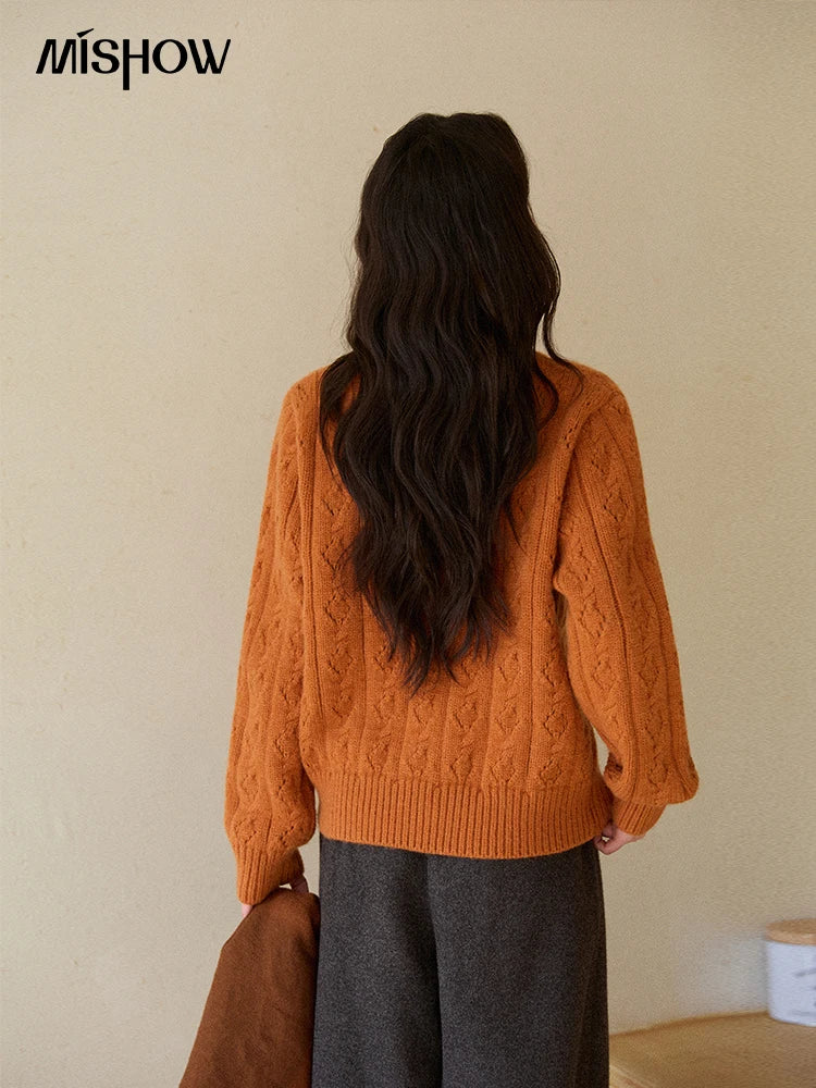Mishow Orange Cable Knit Floral Embroidery Cardigan MXE86Z2737