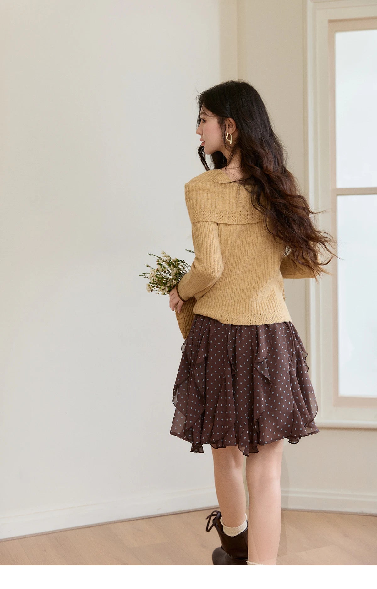 Mishow Yellow One Shoulder Floral Ribbed Sweater MXF11Z2894