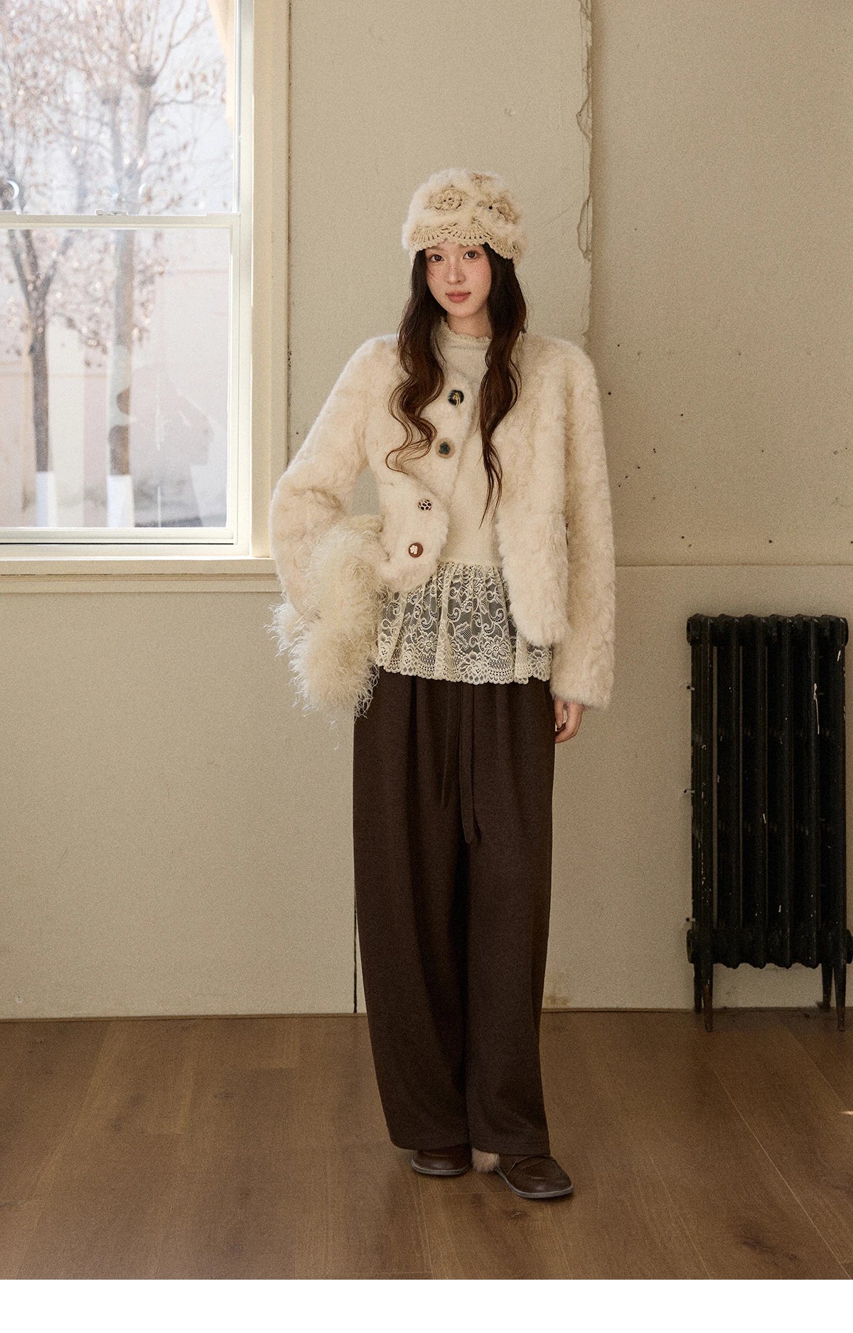 Mishow Sweet Pink Faux Rabbit Fur Coat MXE87W0990
