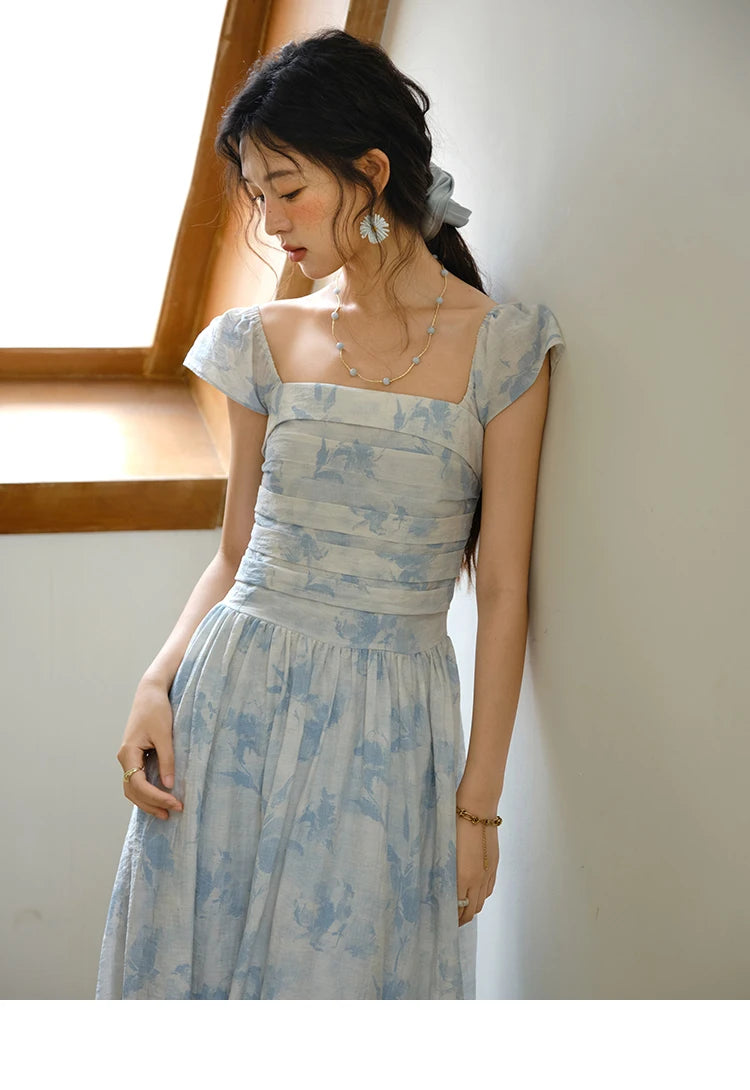Mishow Square Neck Flying Sleeve Print Dress MXE35L2274