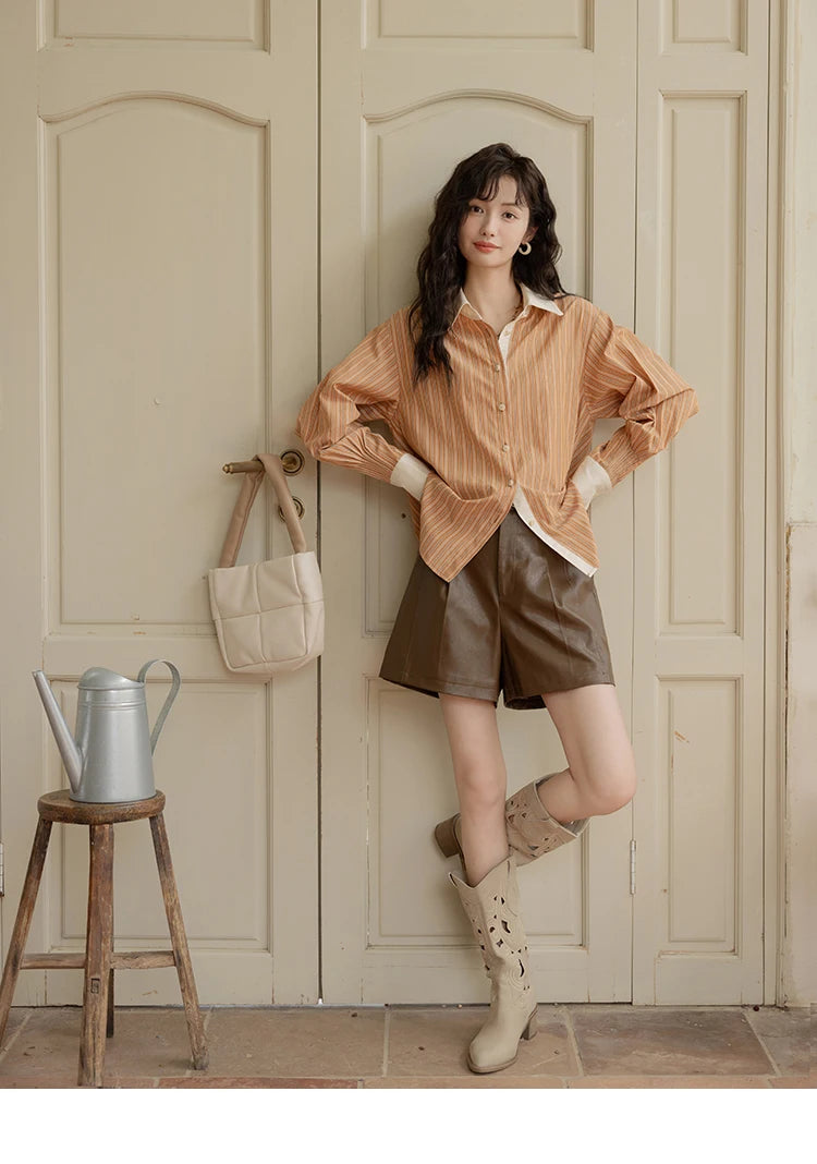 MISHOW Loose Striped Shirt Contrasting Lapel Patchwork MXD41C0286