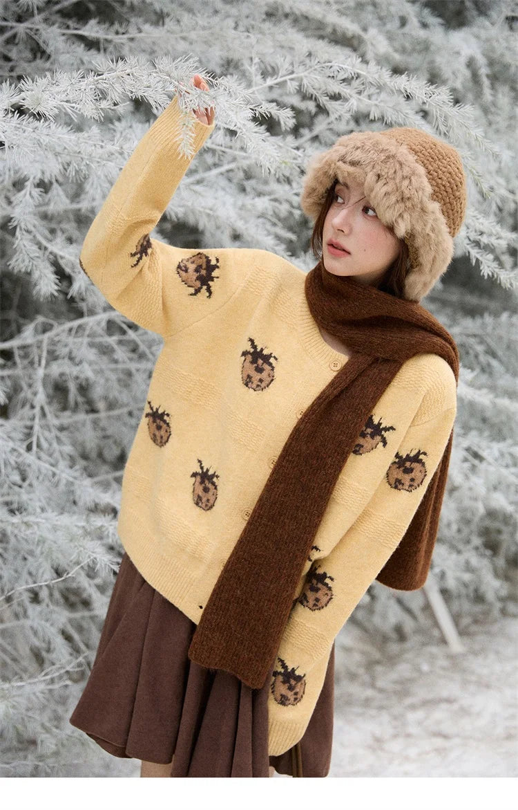 Mishow Funny Pineapple Jacquard Round Neck Cardigan MXE87Z2752