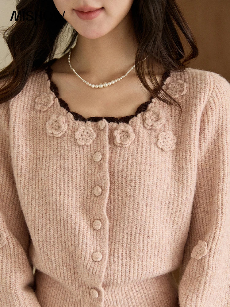 Mishow Pink Flower Lace Trim Cardigan MXE94Z2862