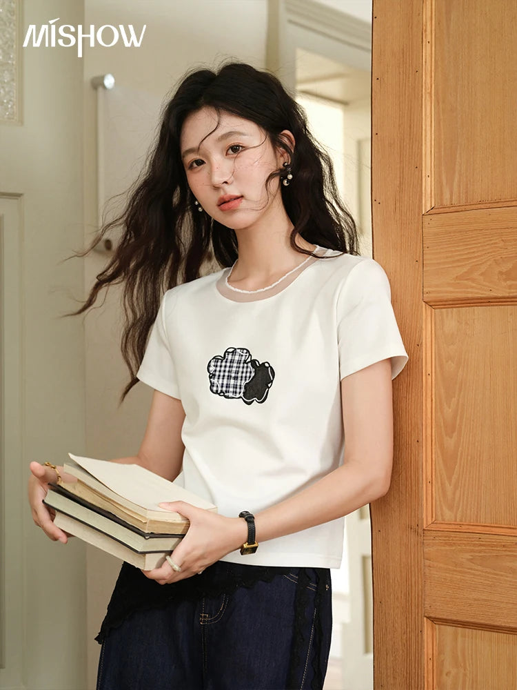 Mishow Lace Edge Splicing Round Neck Tee MXE38T0630