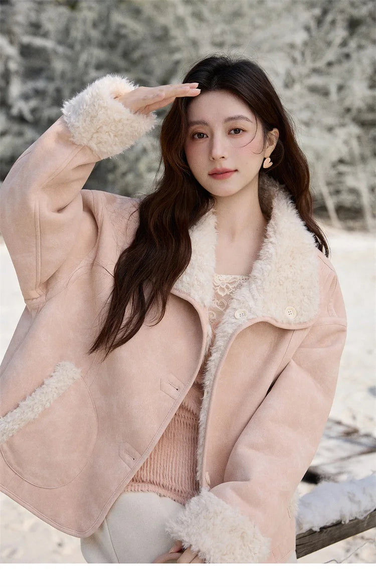 MISHOW Double Sided Lamb Wool Coat Lapel Pockets MXE91W1015