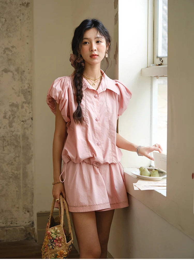 Mishow Loose Button Shirt & Casual Shorts Set MXE34T0591