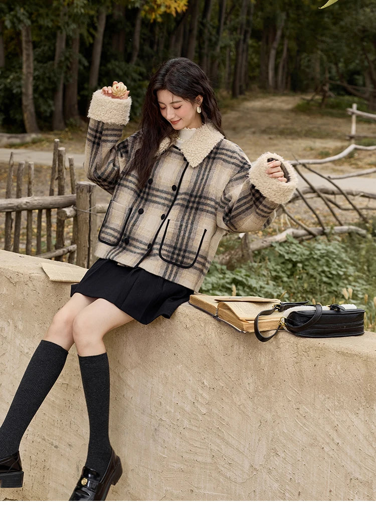Mishow Retro Plaid Lamb Wool Tweed Jacket MXD56W0536