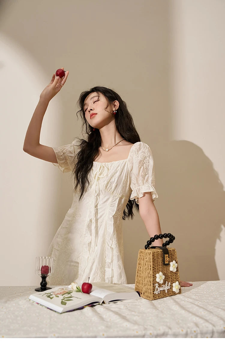 Mishow Square Neck Vertical Stripe Ruffle Dress MXD27L1808