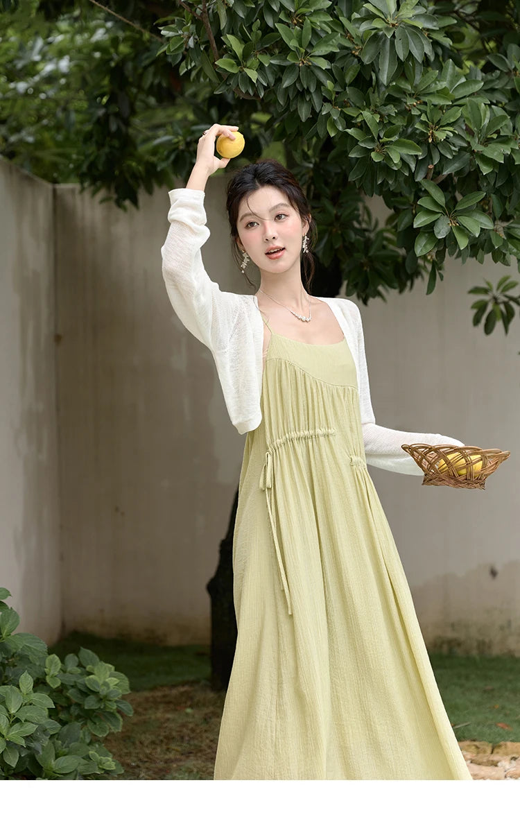 Mishow Irregular Pleated Olive Green Drawstring Dress MXD31L1928