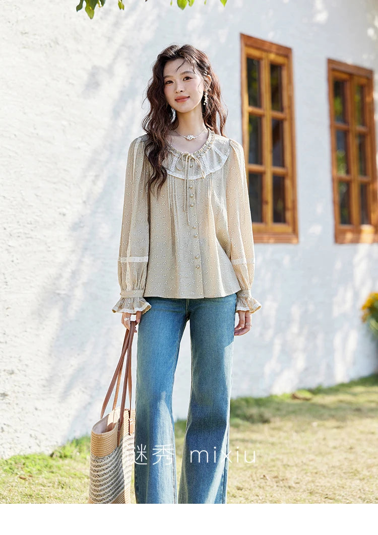 MISHOW Floral Round Neck Shirt Ruffled Collar Petal Sleeve MXE14X1729