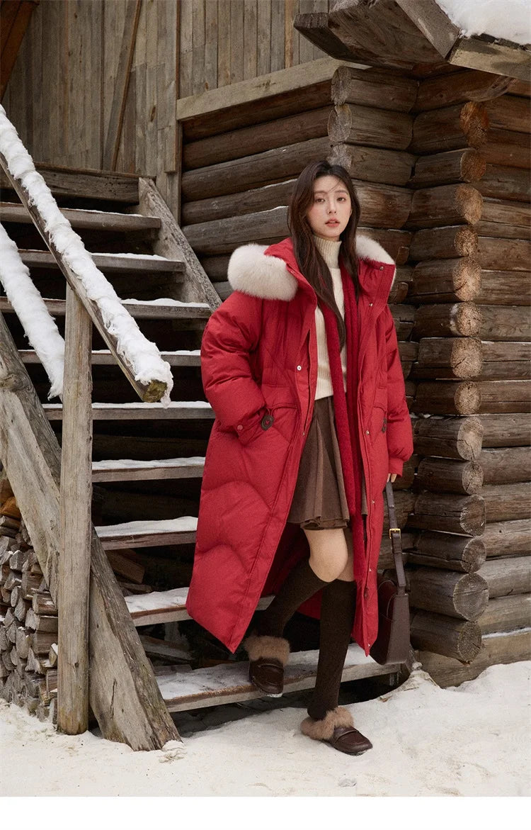 Mishow Fox Fur Collar 90% White Duck Down Jacket MXE51Y0082