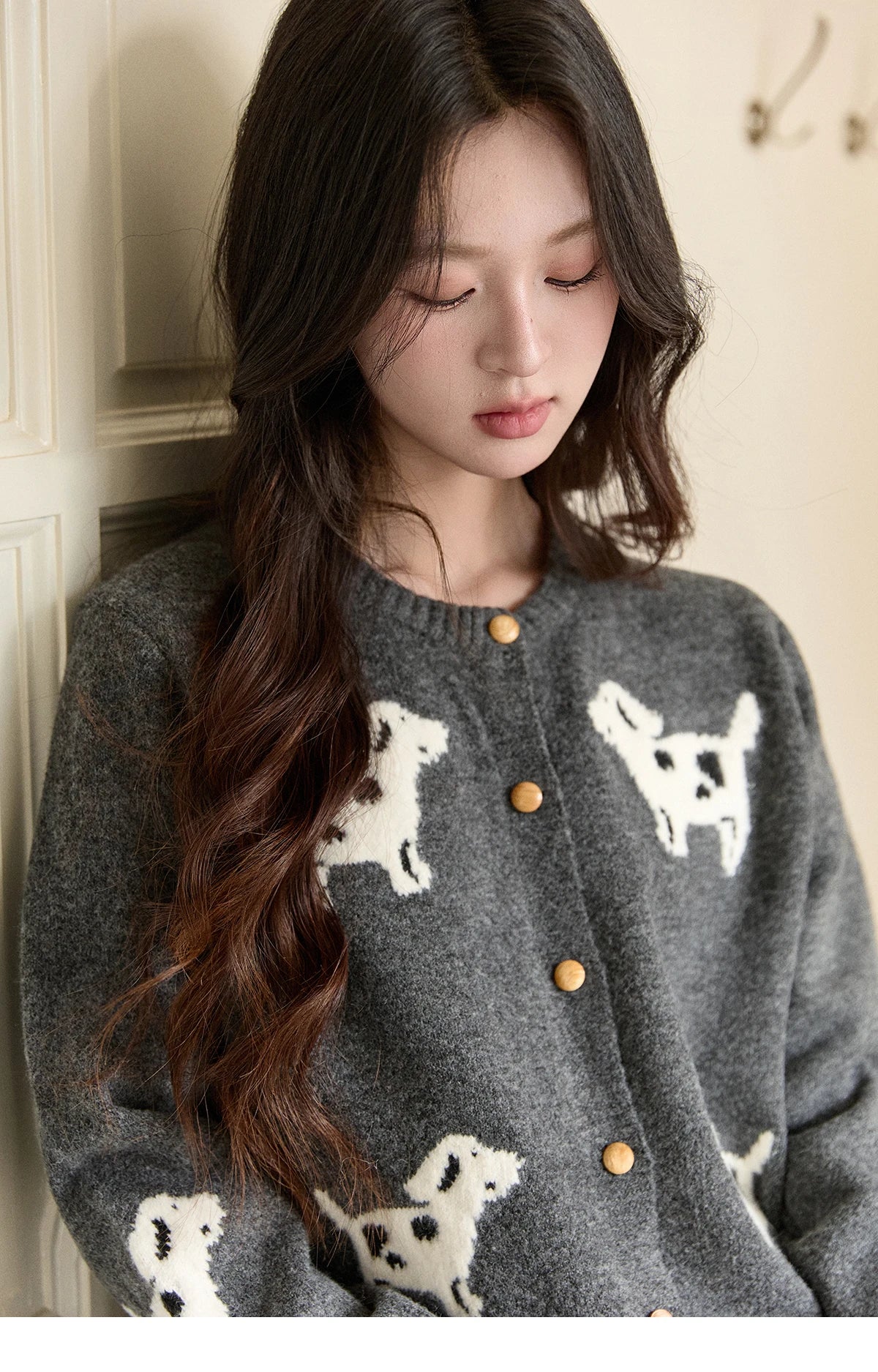 Mishow Puppy Jacquard Crew Neck Cardigan MXE93Z2950