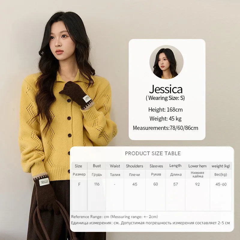 Mishow Yellow Hollow Pattern Lapel Cardigan MXE94Z2961