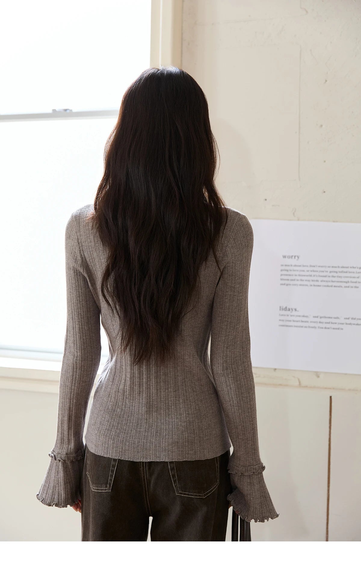 Mishow Turtleneck Wood Ear Trumpet Sleeve Top MXE51Z2552