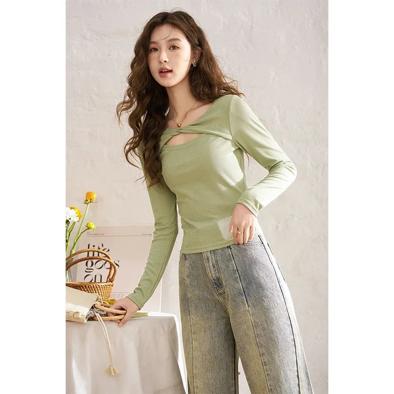 Mishow Hollow Knit Top & Plaid Suspender Dress Set MXD14L1679
