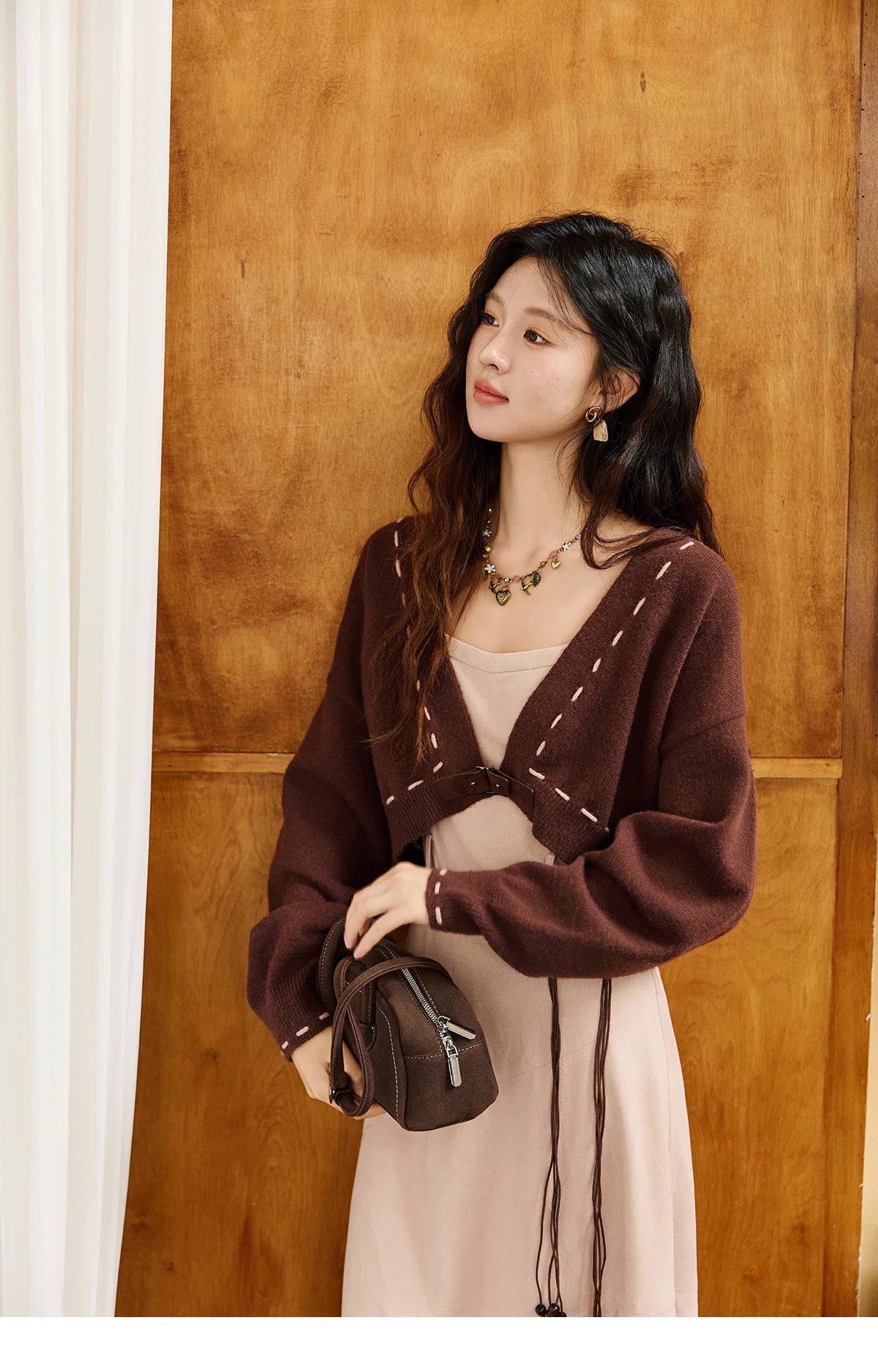 Mishow Frosted Velvet Cardigan & Camisole Dress Set MXE47T1382