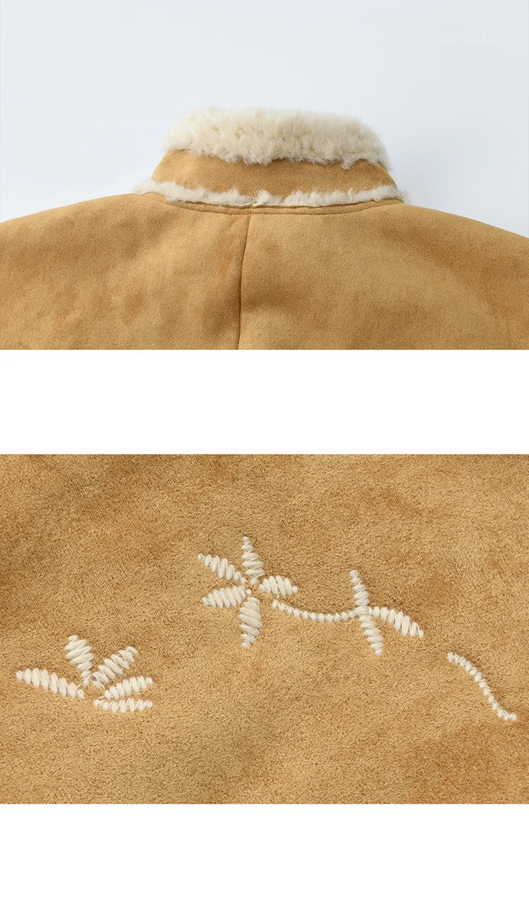 MISHOW Floral Embroidered Fur Jacket Plush Lapel Zipper MXE87W0918