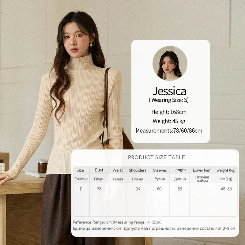 Mishow Solid Turtleneck Vertical Ribbed Slim Top MXE86Z2656