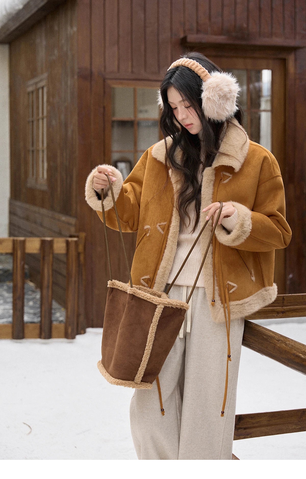 Mishow Suede Imitation Mink Fur Lace-Up Coat MXE90W0921
