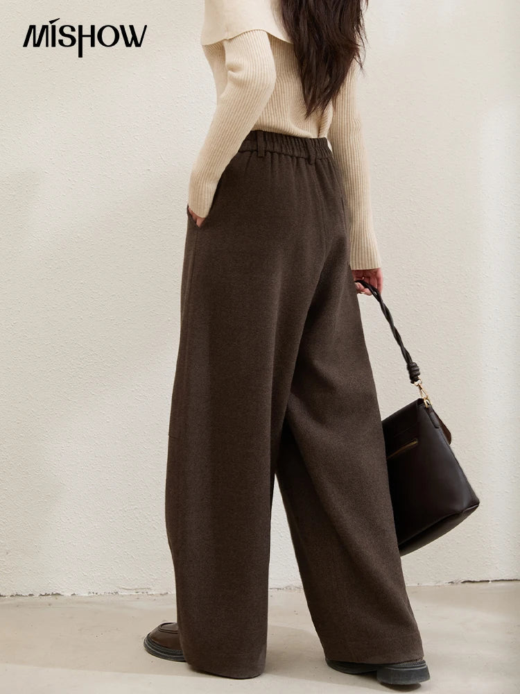 MISHOW Retro Brown Wide-Leg Pants High Waist Drape MXE88K1122