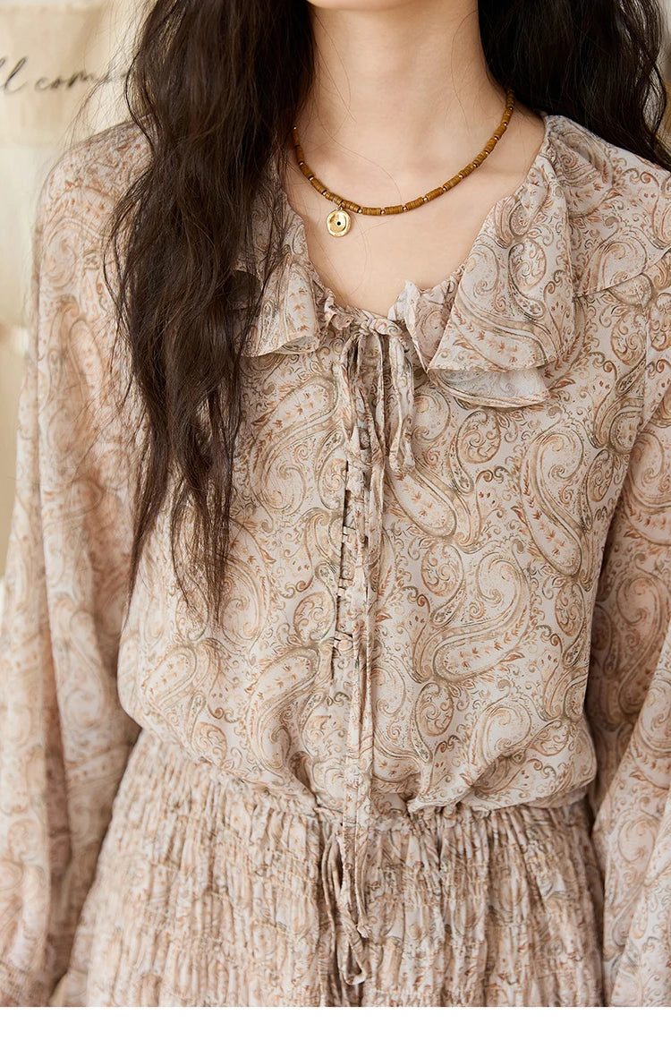 Mishow Cashew Flower Print Ruffled Tie Waist Dress MXE46L2520