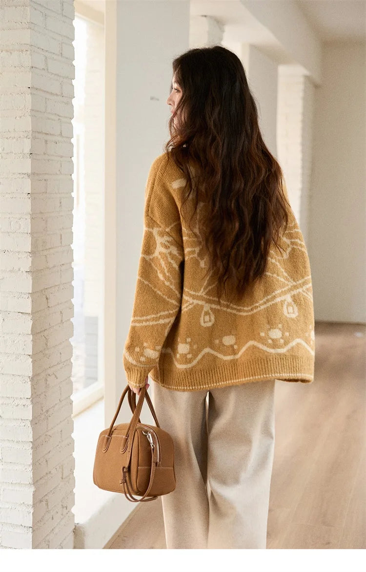 Mishow Yellow Jacquard Plant Pattern Cardigan MXE48Z2522