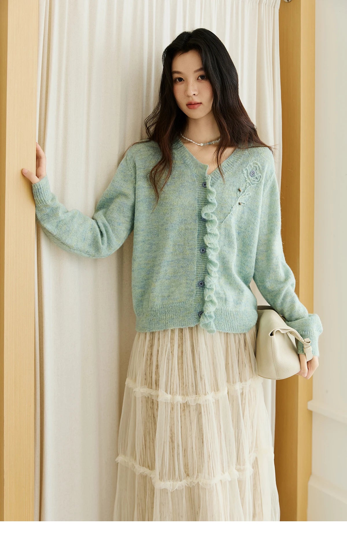 Mishow French Flower Embroidered V-Neck Cardigan MXE47Z2498