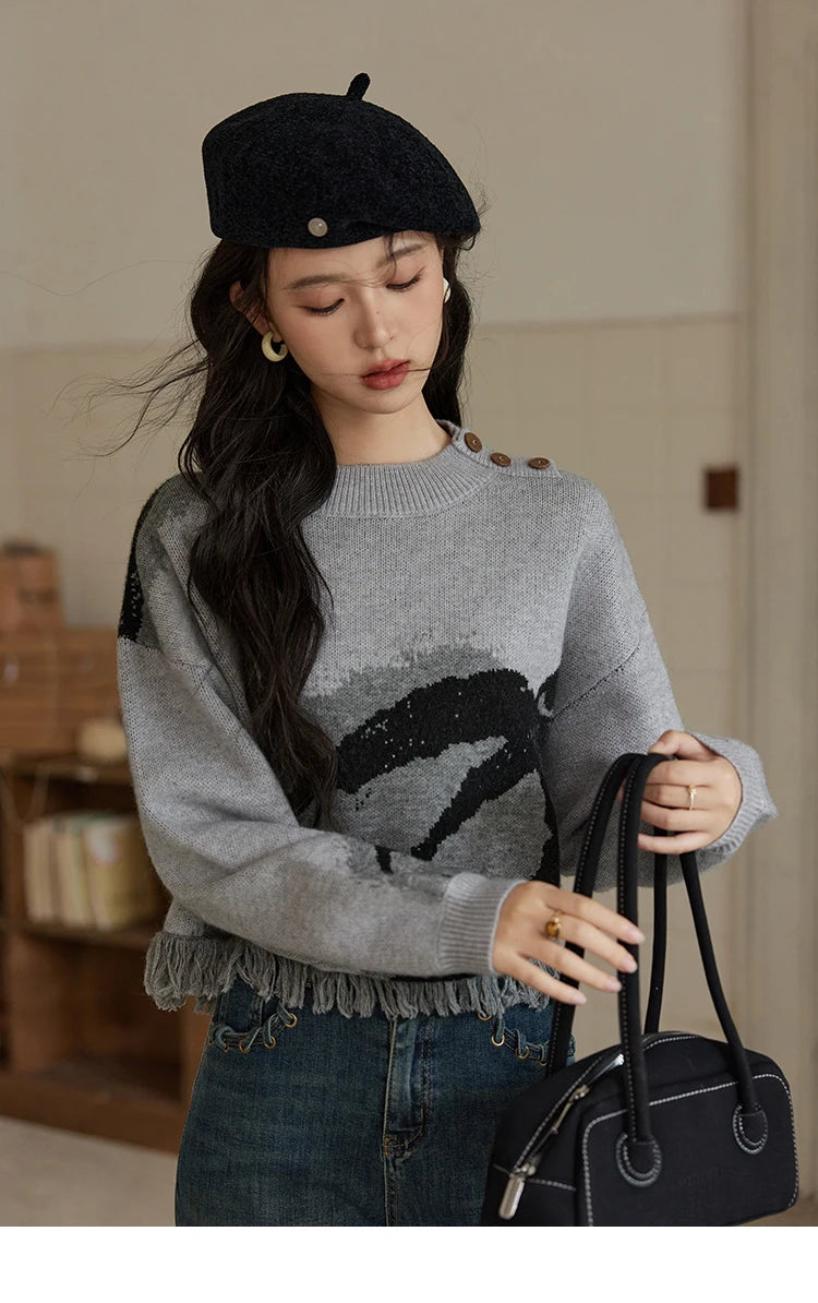 Mishow Tassel Half High Neck Lantern Sleeve Pullover MXD43Z0680