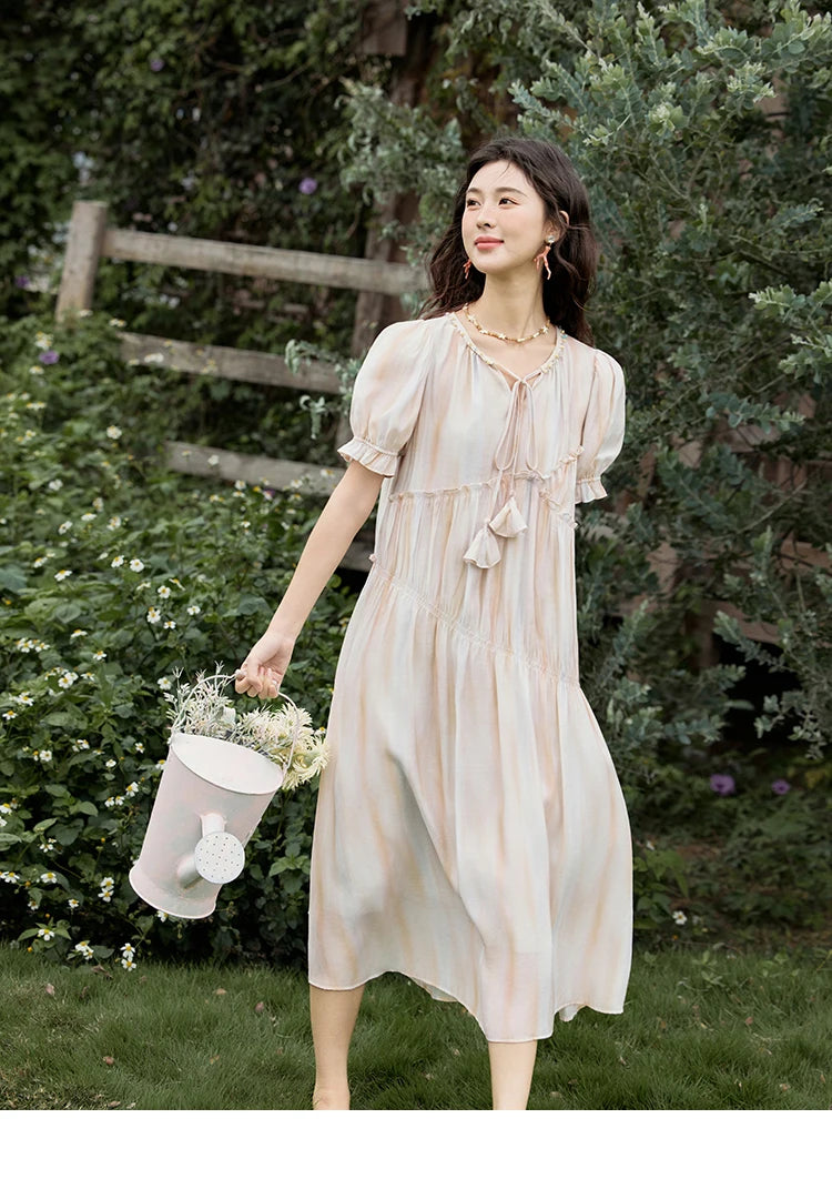 Mishow French V-Neck Puff Sleeve Gradient Dress MXE31L2166