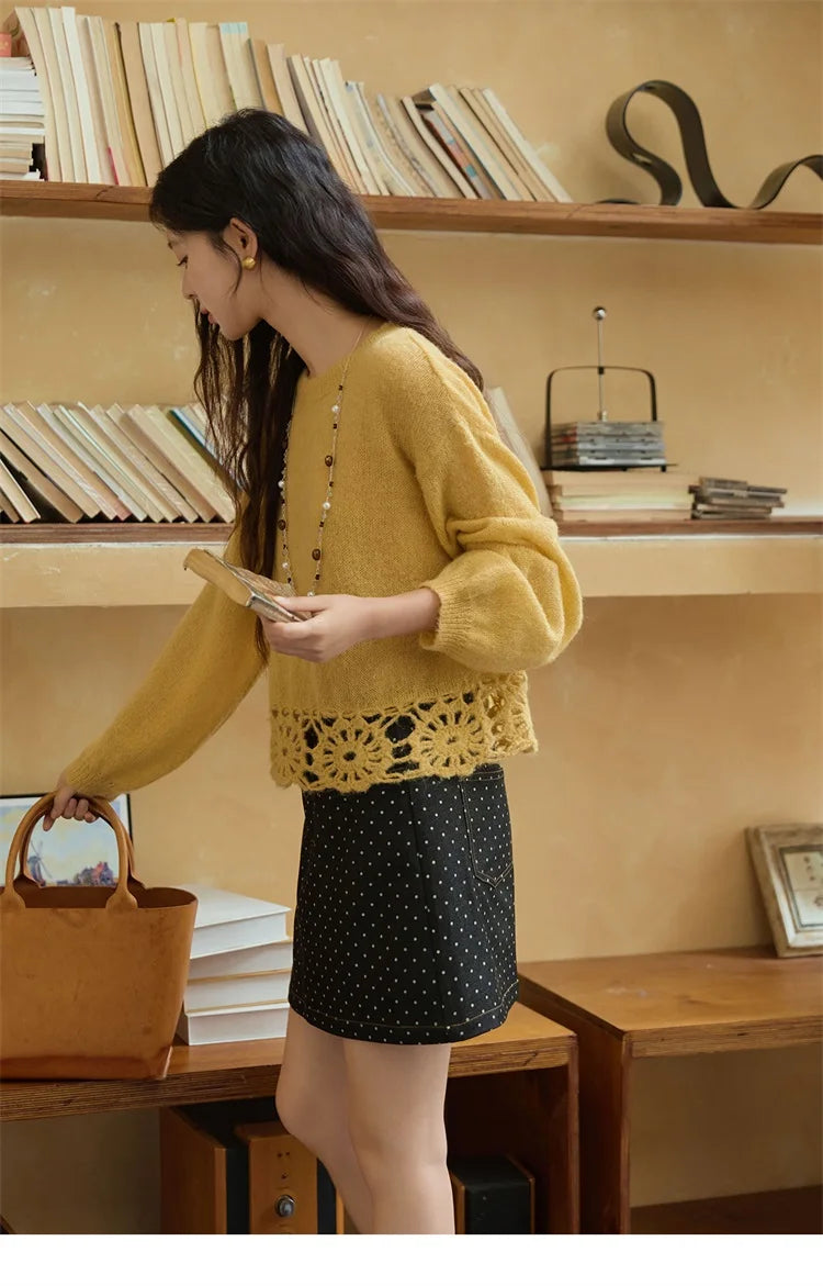 Mishow French Hollow Out Floral O-Neck Sweater MXE44Z2491