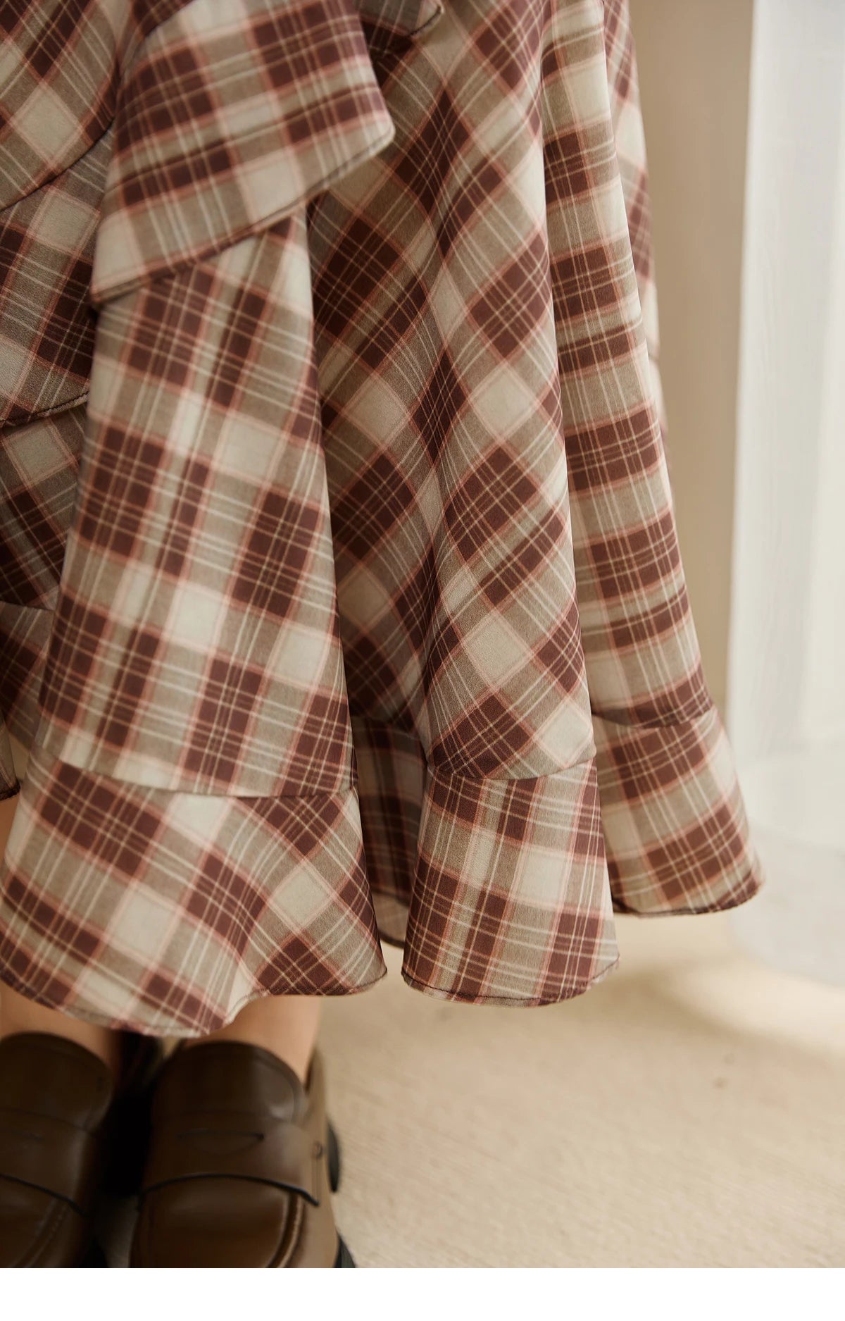 MISHOW Retro Plaid Skirt Irregular Ruffle Edge Back Elastic MXE43B2396