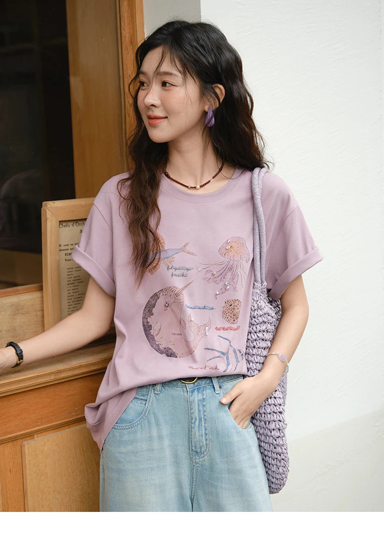 Mishow Cartoon Print Loose Cotton Tee MXE36T0575