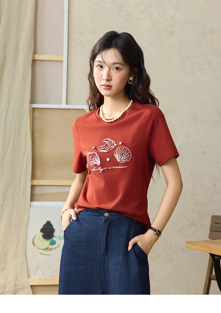 Mishow Shell Embroidered Round Neck Tee MXE34T0570