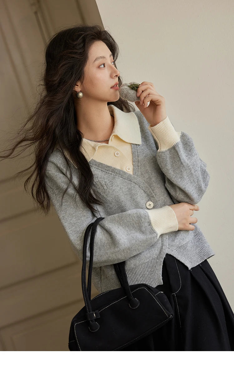 MISHOW Fake Two-piece Sweater Women French Retro Splicing Top MXD46Z0804