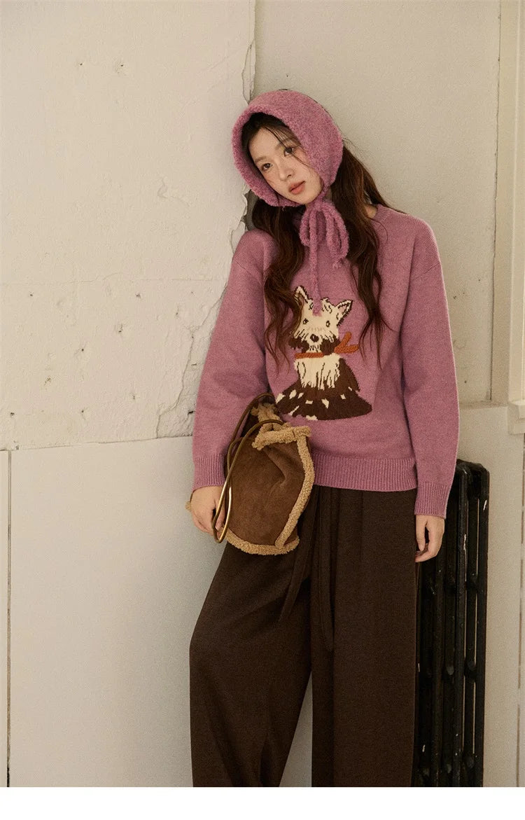 Mishow Purple Jacquard Dog Arctic Fleece Sweater MXE88Z2599
