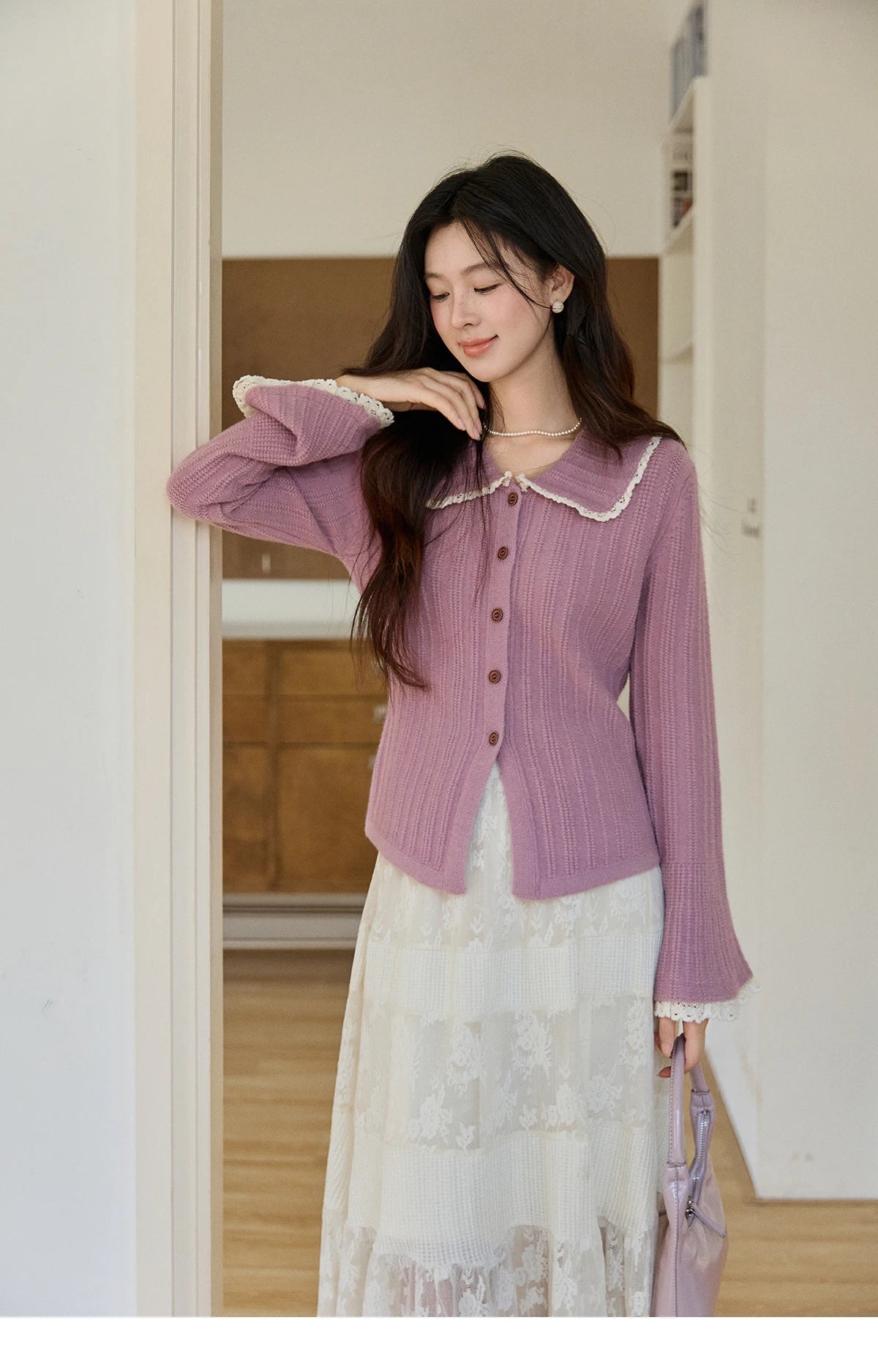 Mishow Lilac Peter Pan Collar Flare Sleeve Cardigan MXF11Z2994
