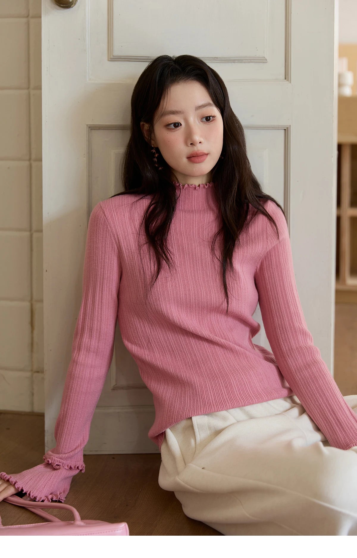 Mishow Turtleneck Wood Ear Trumpet Sleeve Top MXE51Z2552