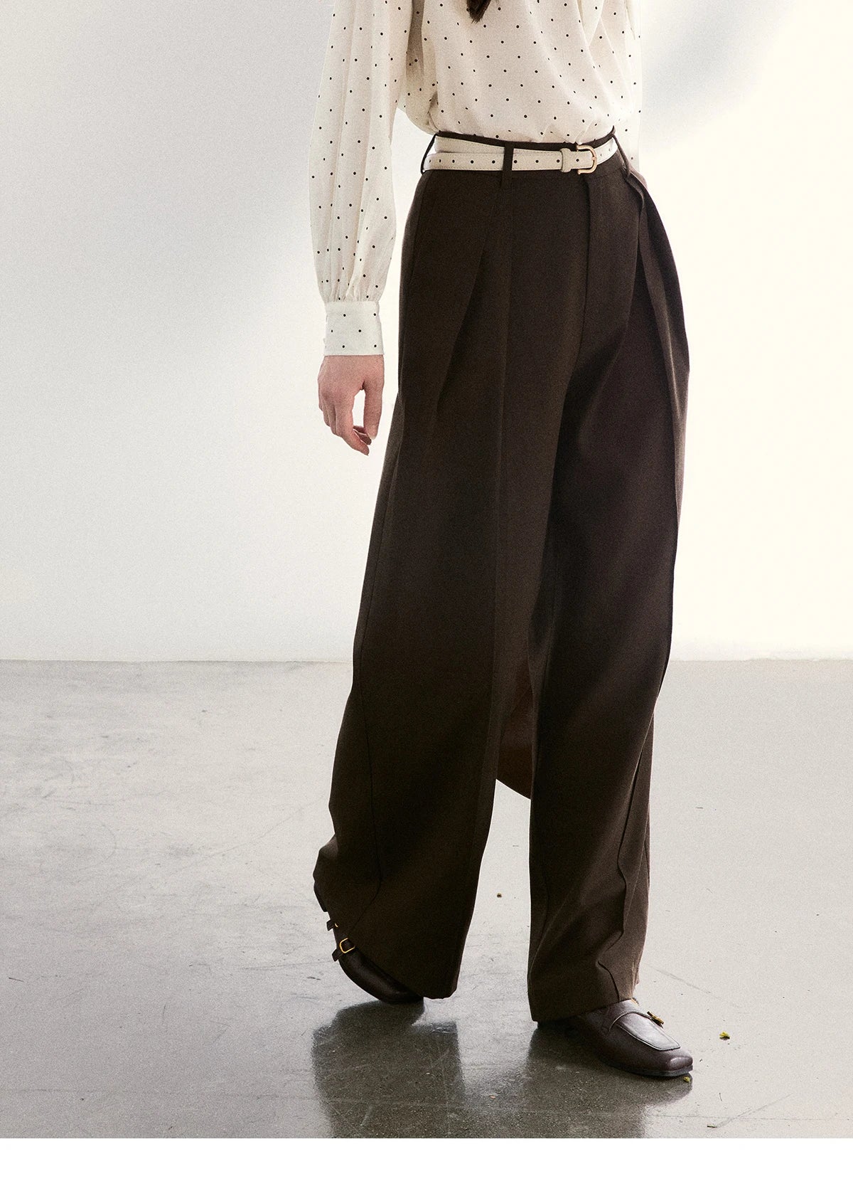 MISHOW Dark Brown Wide Leg Pants High Waist Pleated Elastic MXF108K1010