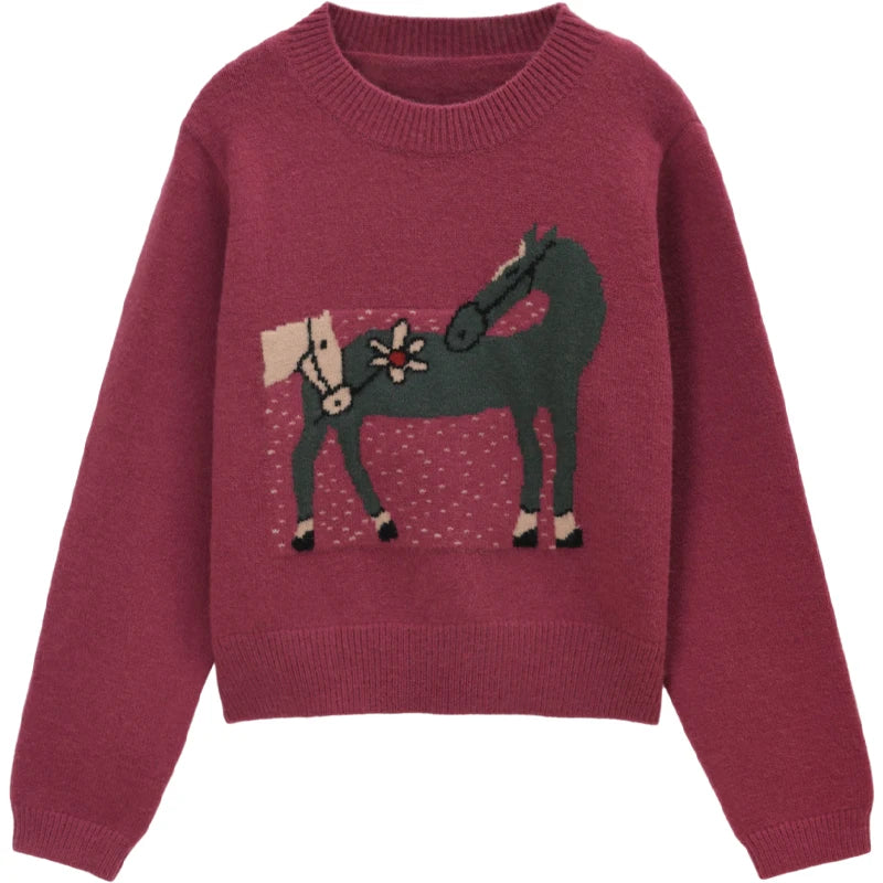 Mishow Red Pony Jacquard Round Neck Pullover MXE48Z2622